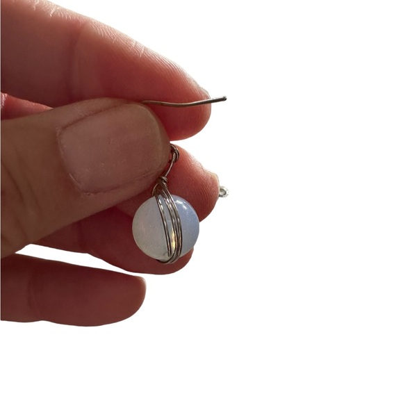 Silver and Iridescent Ball Drop Style Earrings - Picture 5 of 5